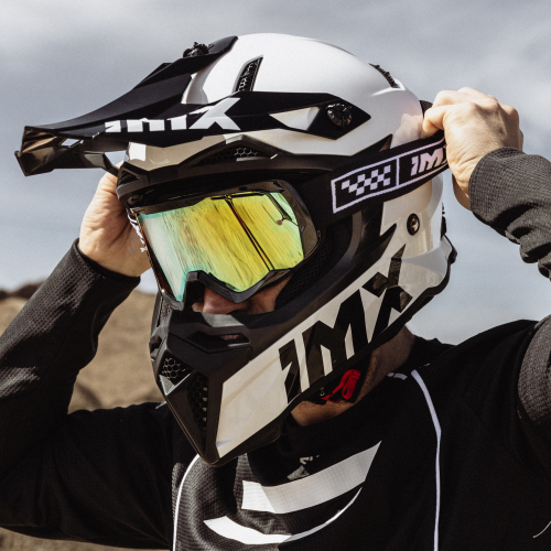 GOGLE cross quad IMX ENDURANCE RACE BLACK GLOSS/WHITE - Szyba IRIDIUM GOLD + Clear